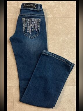 Girls Jeans Cedar Rose Size 10 Purple Bedazzled Flared Embellishment Gems Bling